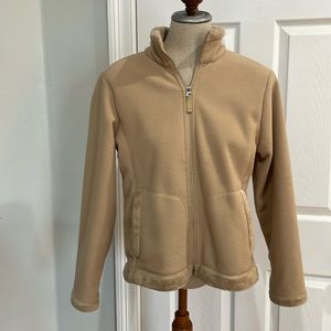 Lands End jacket zipper pockets adjustable toggles collar tan women’s size S 6 8